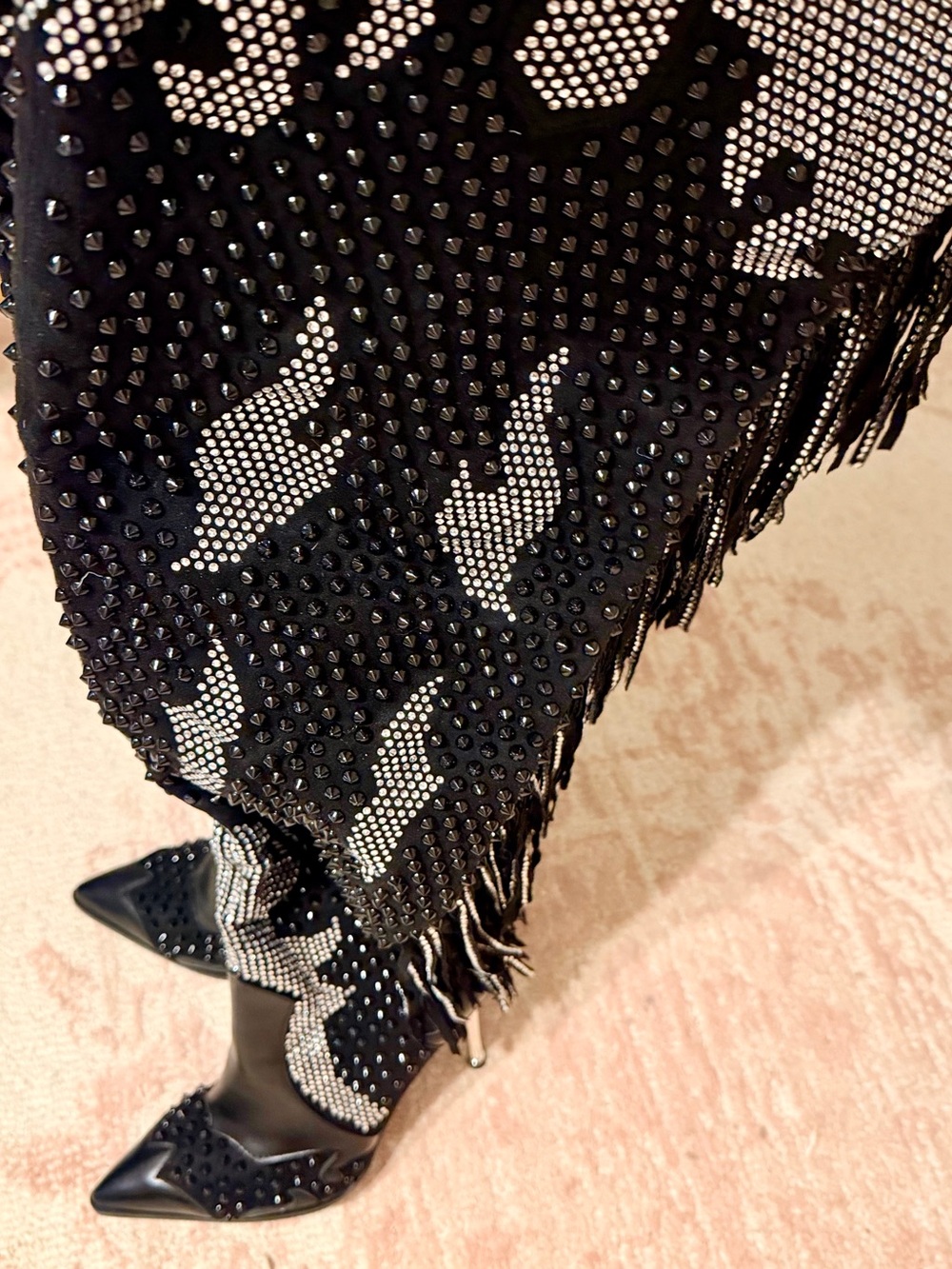 Embellished Black Pointed-Toe Heeled Boots - never worn